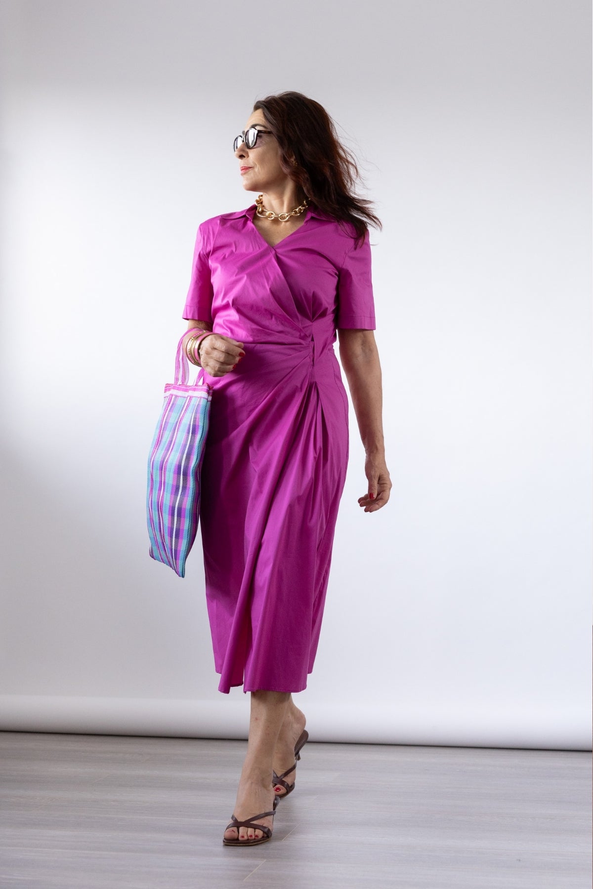 Draped Stretch Poplin Wrap Dress