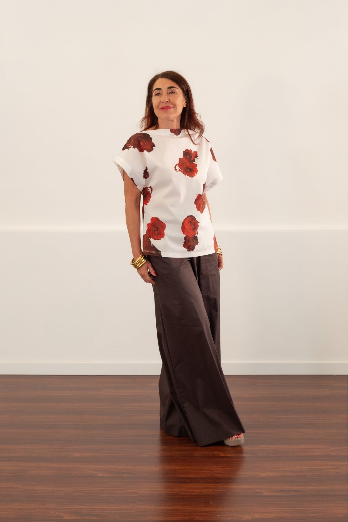 BLUSA COTONE STRETCH STAMPA ROSE LIVIANA CONTI MISTY L5SU22
