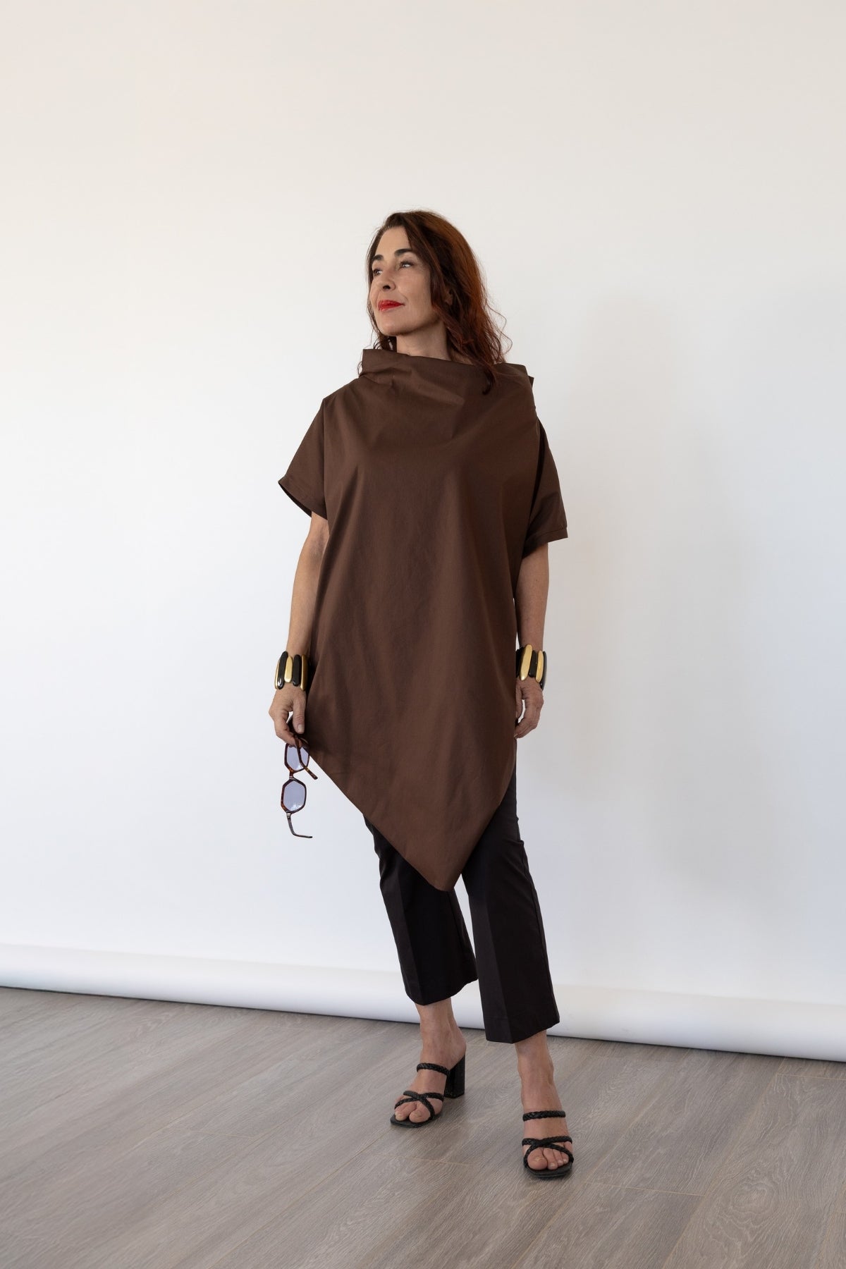 Blusa Oversize in Cotone Stretch - Cioccolato