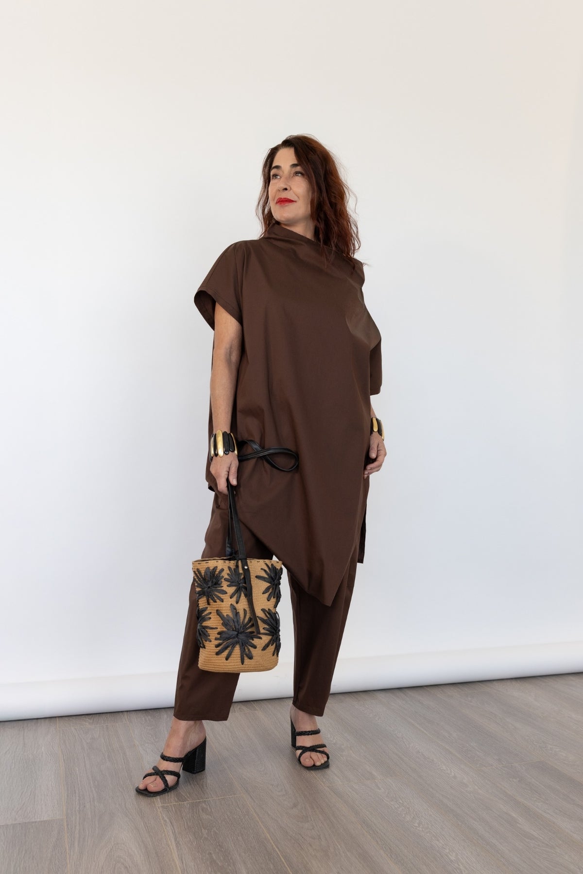 Blusa Oversize in Cotone Stretch - Cioccolato