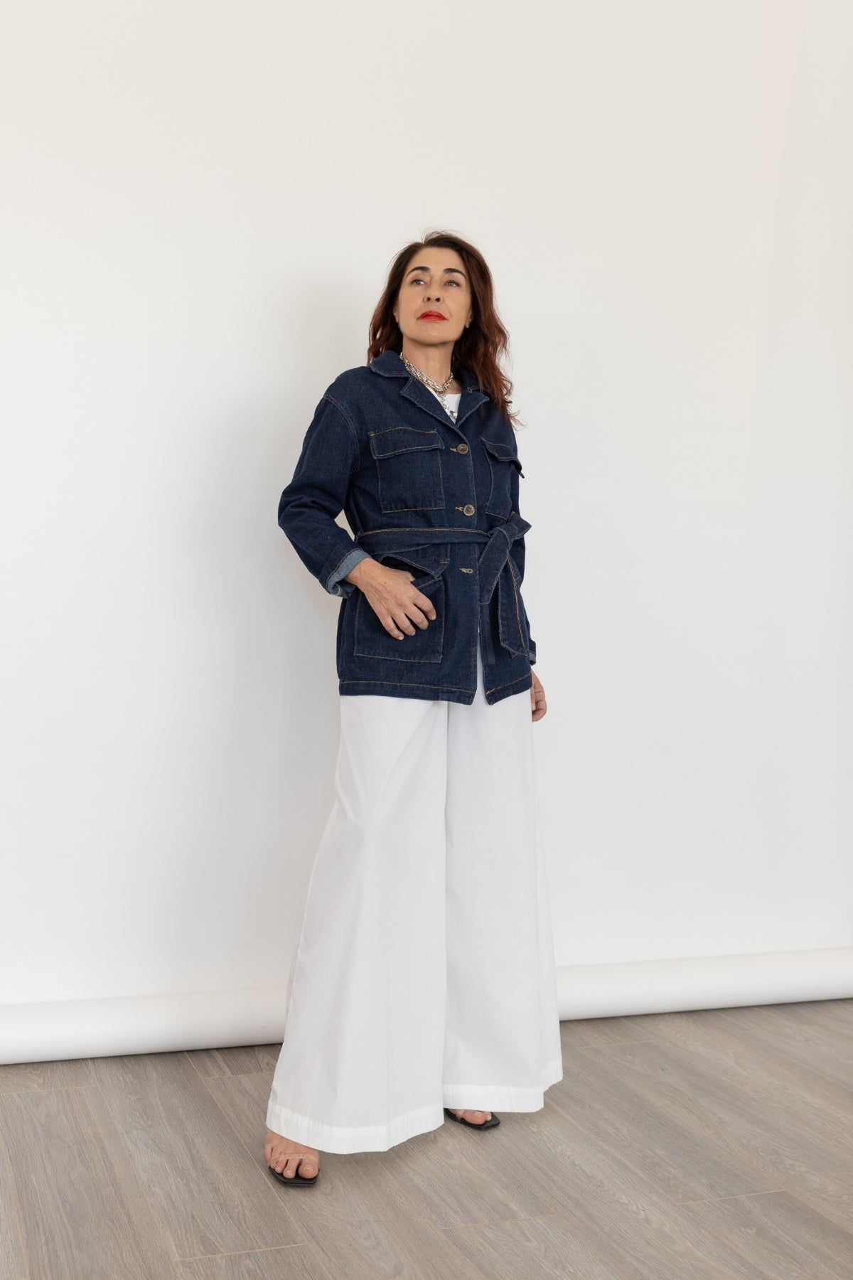 Denim Safari Jacket with Trim