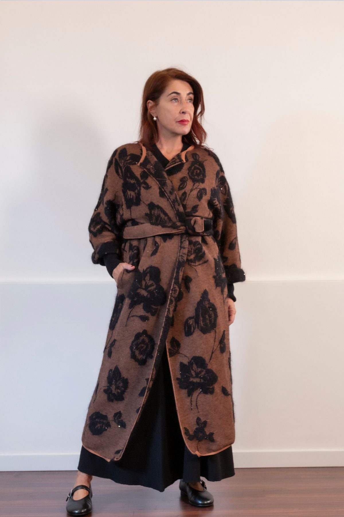 CAPPOTTO IN MOHAIR CON ROSE JACQUARD MATTHEW LIVIANA CONTI L5WG69