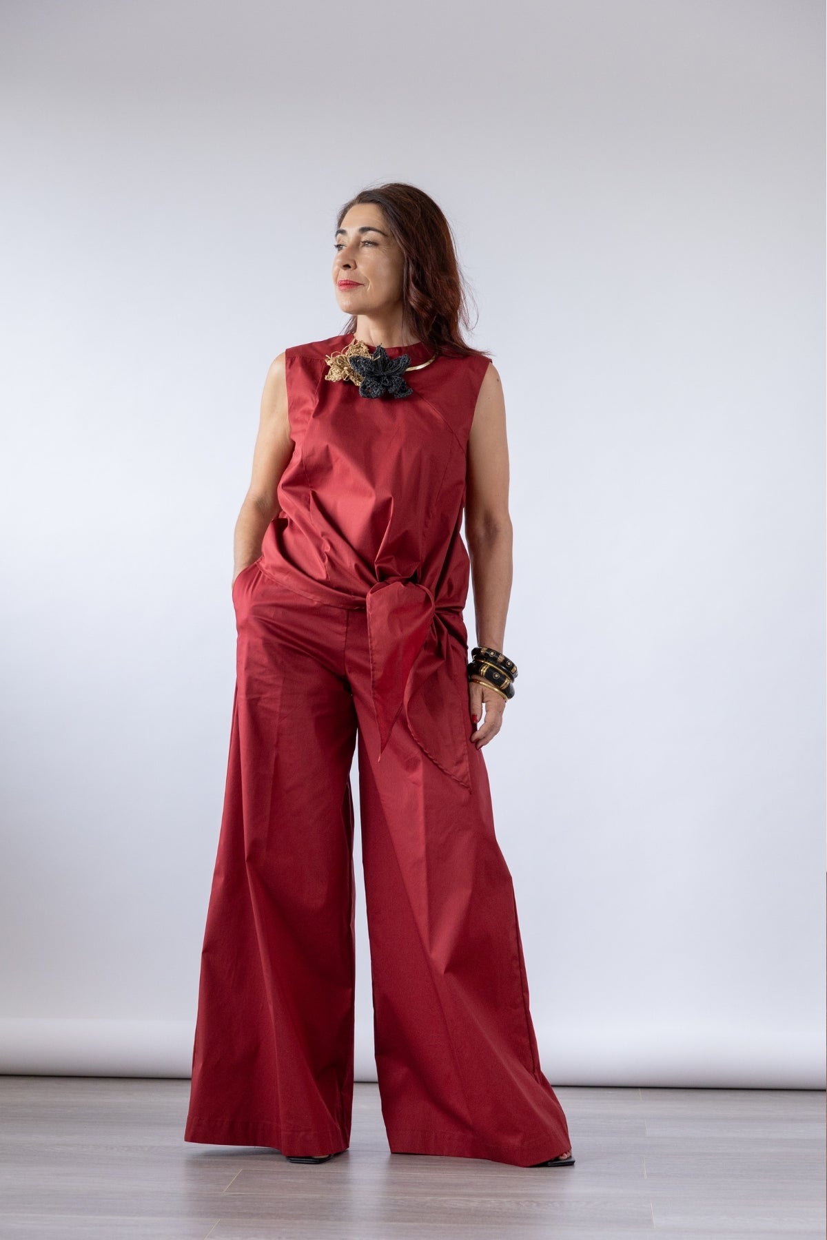 Women's Stretch Poplin Top with Bow