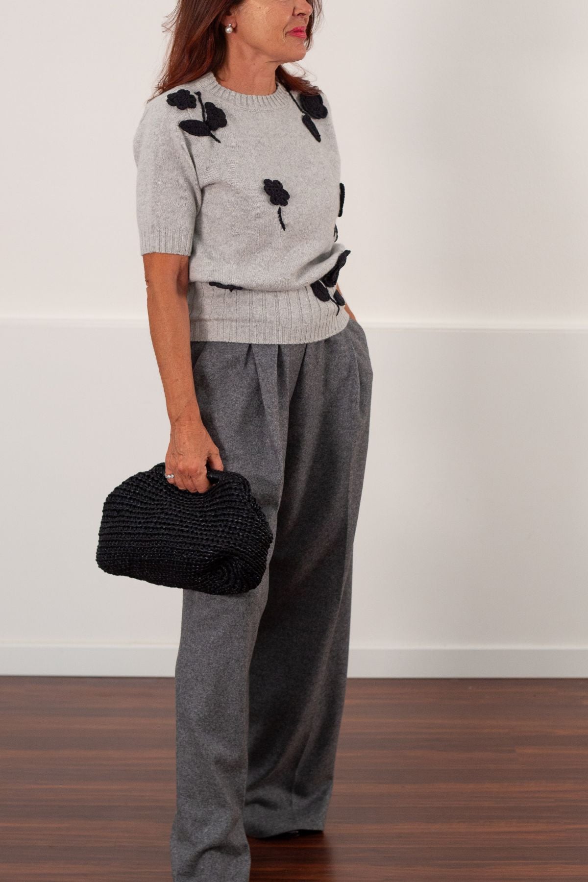 MAGLIA CASHMERE CON RICAMO ROSE CLAIRE F5WC73 LIVIANA CONTI